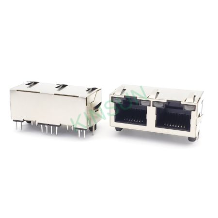 3046-Serie 1x2-Port RJ45 mit zweifarbiger LED und Metallabschirmung und EMI-Fingern